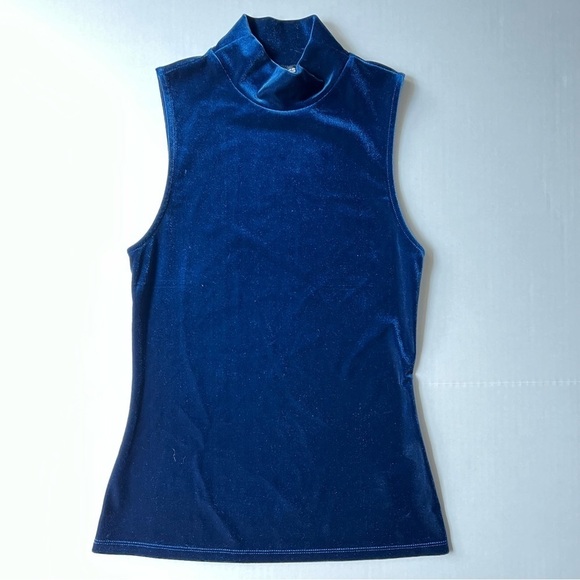 Express Tops - EXPRESS  velvet mock neck turtle neck tank top dark blue size xs